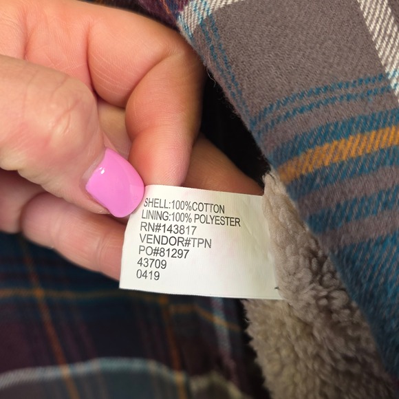 Rustic Ridge Sherpa Lined Flannel Shirt Womens L Blue Plaid Cozy Button Shacket - Picture 8 of 16